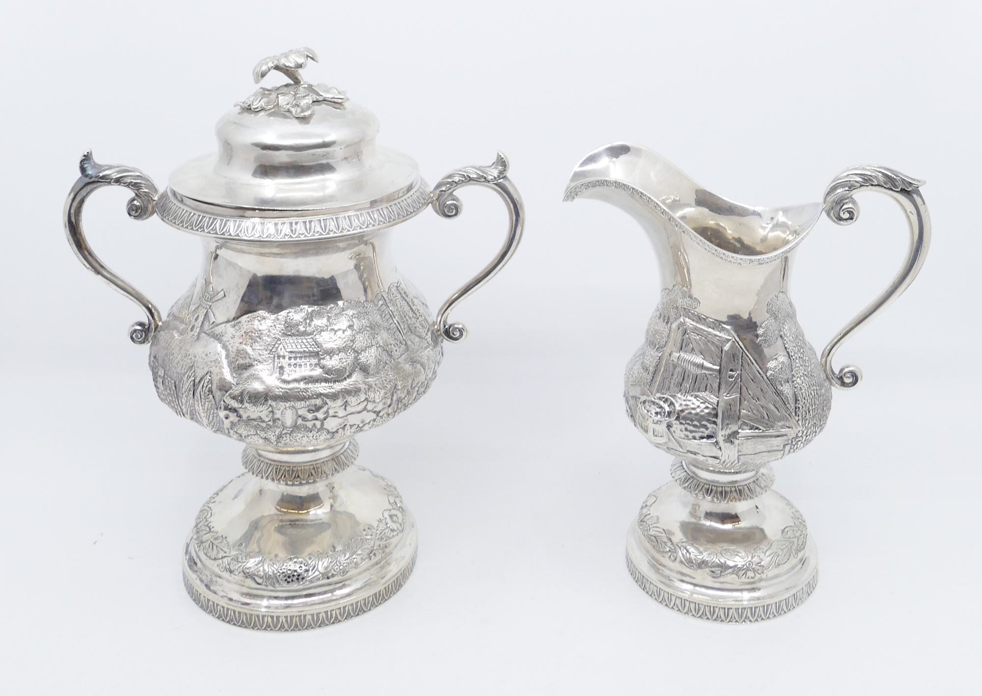 Appraisal: Early American Coin Silver Sugar Bowl Creamer Unmarked Ornated hand