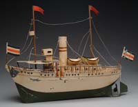 Appraisal: PAINTED TIN MODEL SHIP JOLANDA Ship flying two black white