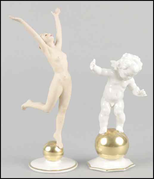 Appraisal: HUTSCHENREUTHER BISQUE PORCELAIN NUDE FIGURE Together with a Hutschenreuther porcelain