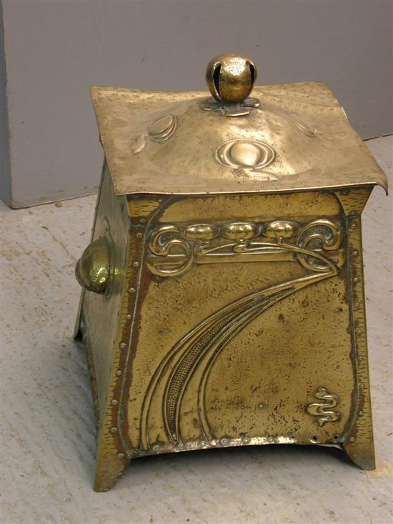 Appraisal: Art Nouveau brass coal bin embossed with stylised foliate forms