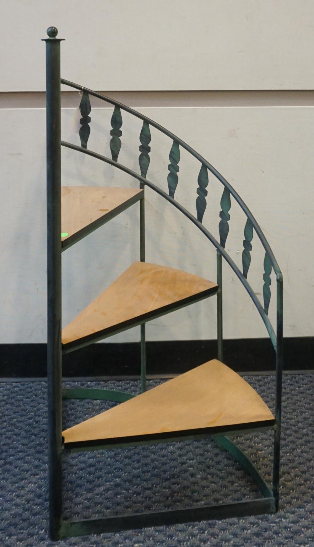 Appraisal: Verdigris Metal and Mahogany Spiral Step Ladder H in cm