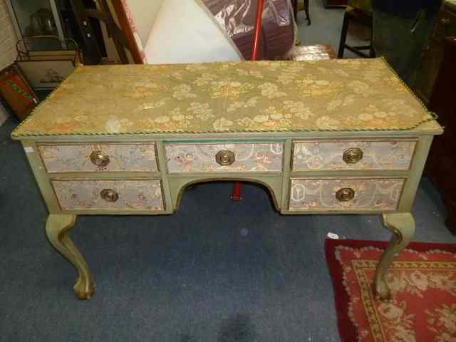 Appraisal: A GREEN PAINTED AND BROCADE COVERED DRESSING TABLE with five