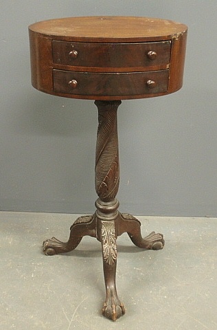 Appraisal: - Empire mahogany two-drawer barber s stand with an oval