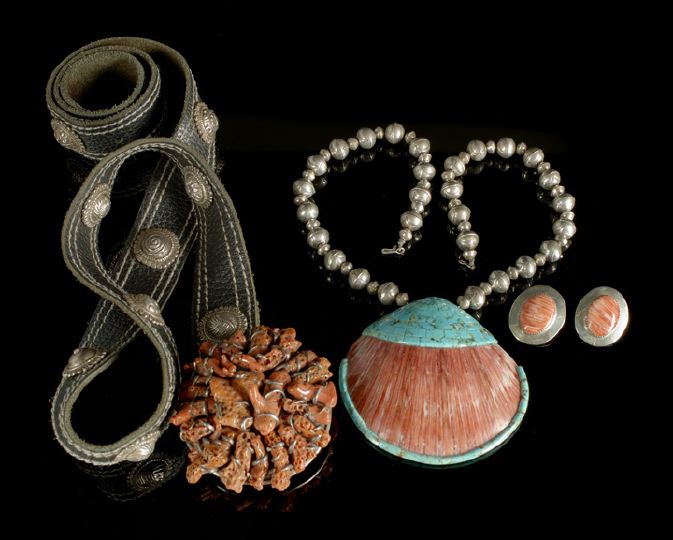 Appraisal: Coral Belt and Shell and Turquoise Necklace the interesting belt