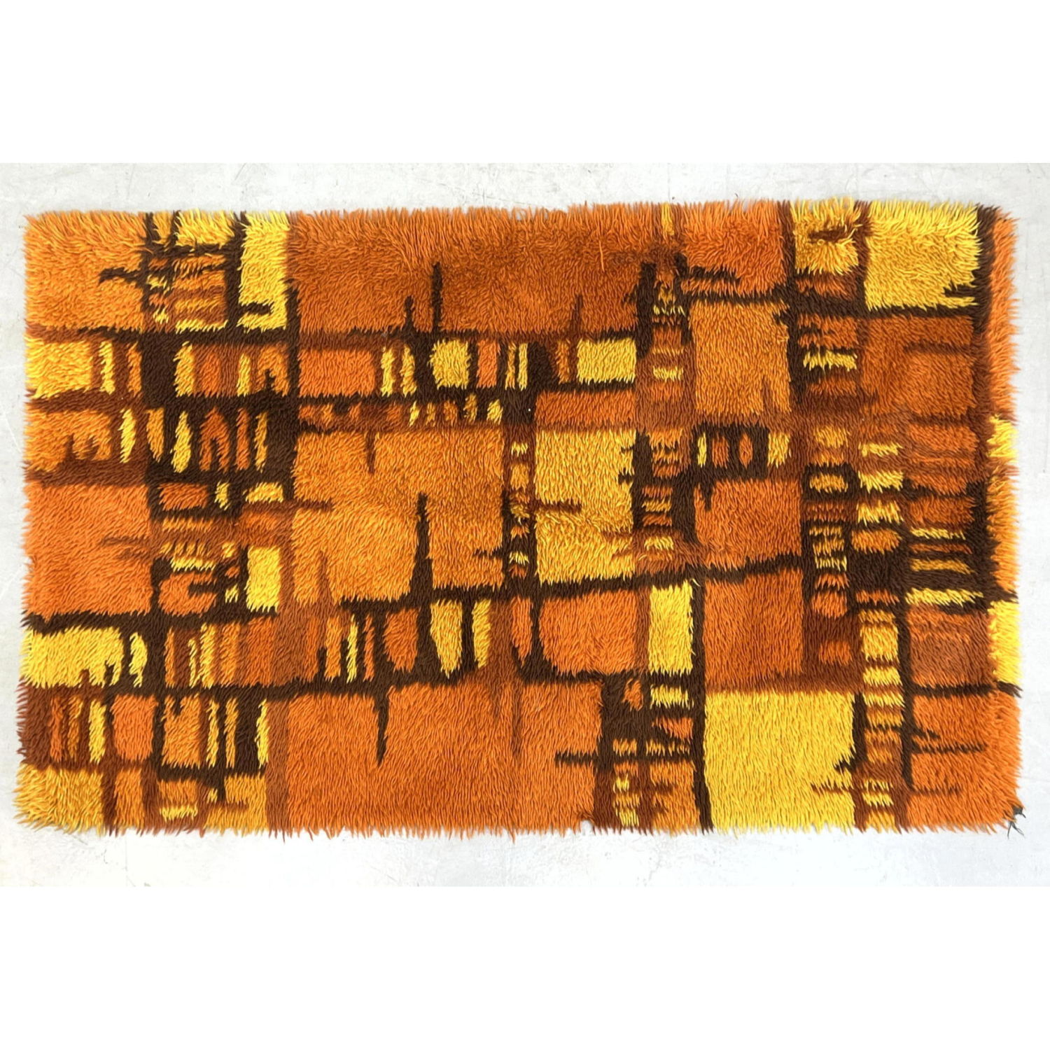 Appraisal: ' x ' Vintage Shag Carpet Rug Oranges Golds and