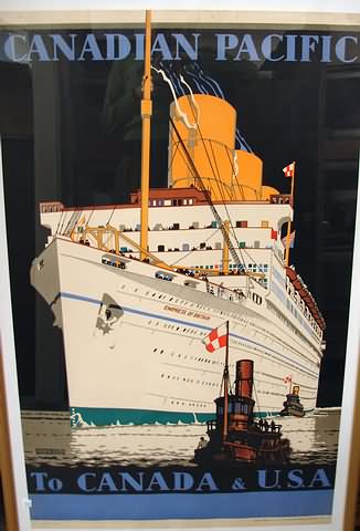 Appraisal: Travel poster with art by Kenneth Shoesmith showing the liner