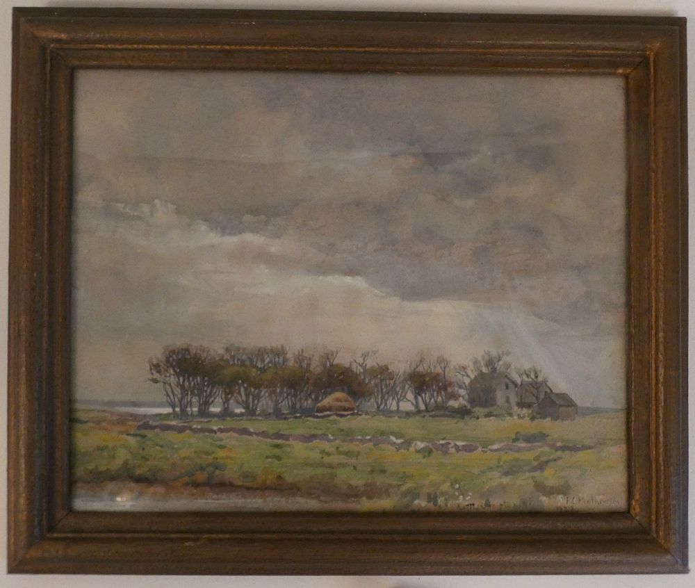 Appraisal: FC MATHEWSON RI PAINTING Watercolor landscape painting with farm signed