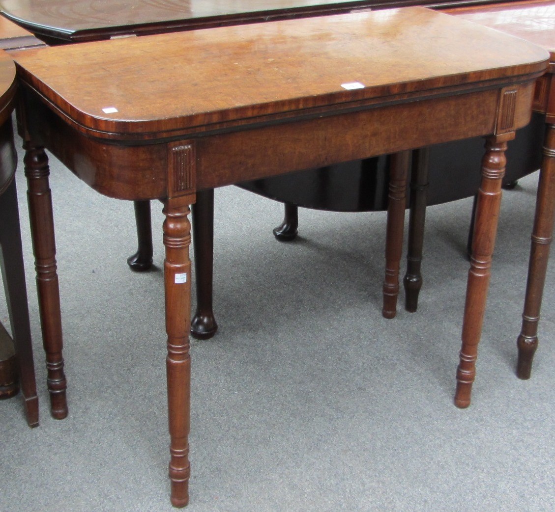 Appraisal: An early th century mahogany tea table on turned supports