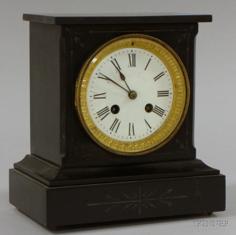 Appraisal: French Black Marble Mantel Clock with Roman numeral enameled dial