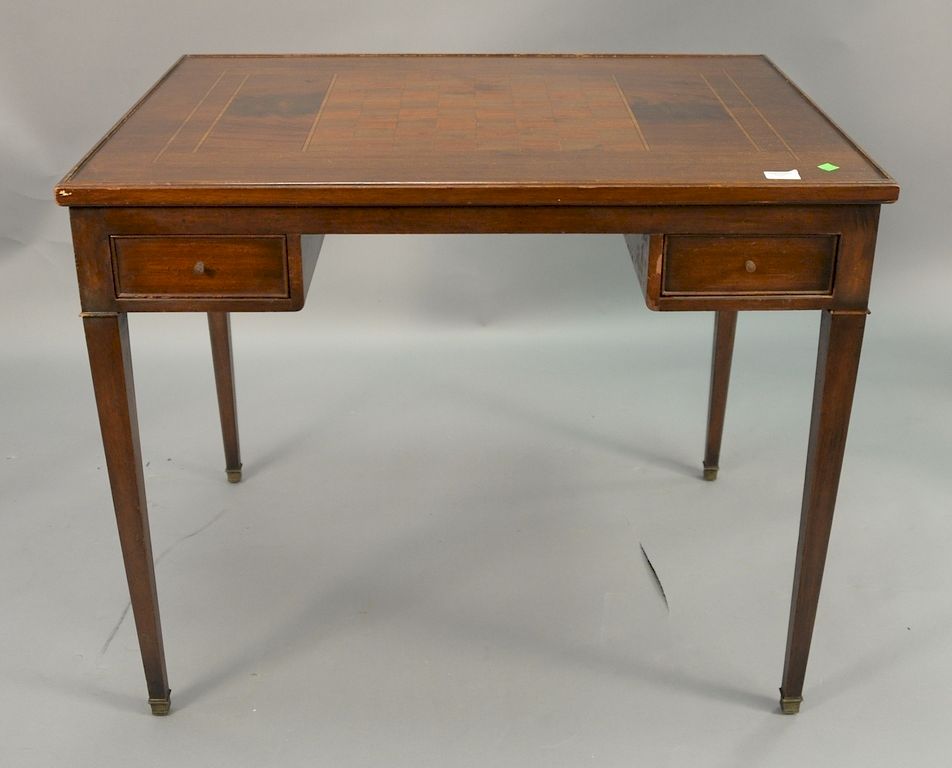 Appraisal: Mahogany games table with inlaid chess board and backgammon and