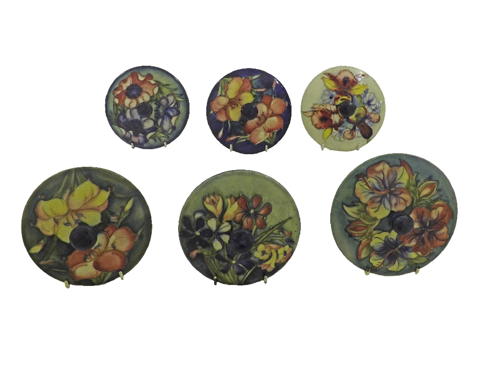 Appraisal: Six Moorcroft foliate design circular pot lids including 'Hibiscus' each