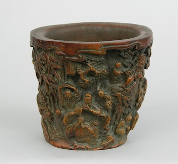 Appraisal: A Carved Bamboo Brushpot Chinese Carved in the form of