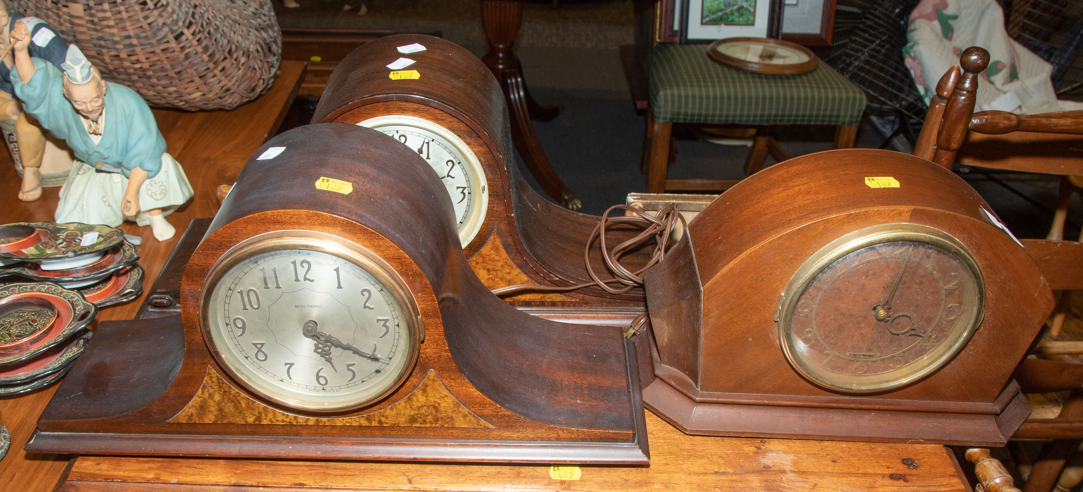 Appraisal: THREE CAMELBACK MANTEL CLOCKS All electric Smallest in H in