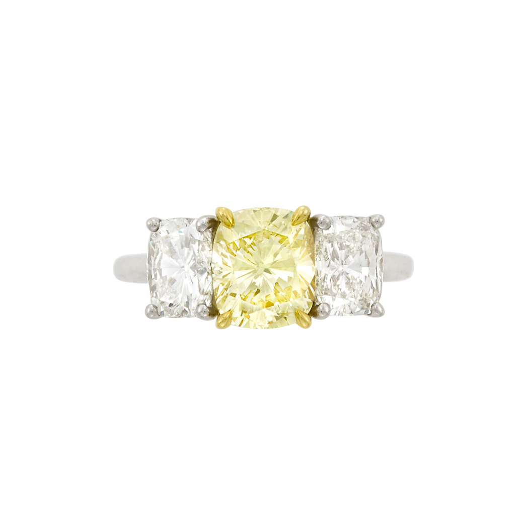 Appraisal: Platinum Gold Fancy Light Yellow Diamond and Diamond Ring kt