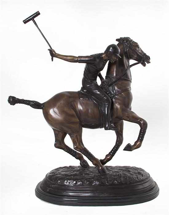 Appraisal: Continental bronze figure of polo player bronze on marble base