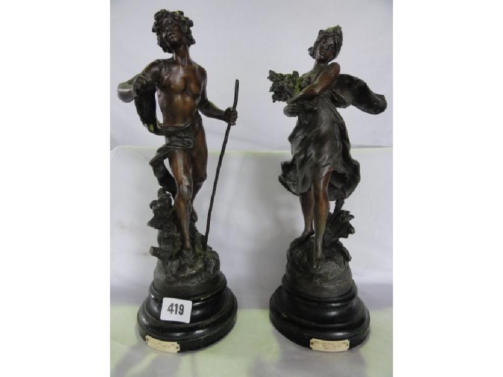 Appraisal: A pair of late th century spelter figures showing classical