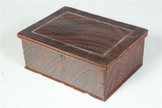 Appraisal: GRAIN DECORATED BOX American early th century pine Primitive valuables