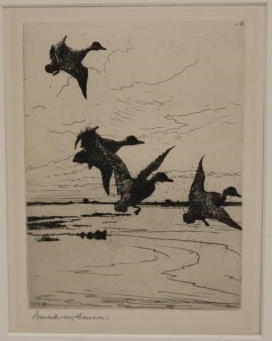 Appraisal: AFTER FRANK BENSON - MA ETCHINGDEPICTING CANADA GEESE PLATE SIZE