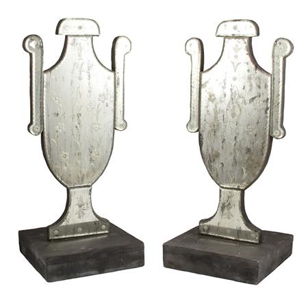 Appraisal: Pair of Etched Urn-Form Mirrors Estimate -