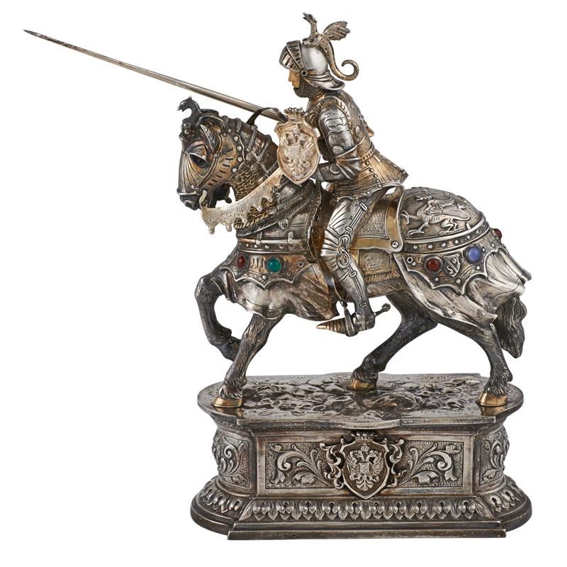 Appraisal: GERMAN JEWELED STERLING FIGURE OF JOUSTING KNIGHT Horse and rider