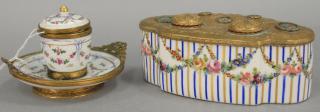 Appraisal: Two French porcelain ink wells including an oblong porcelain inkwell