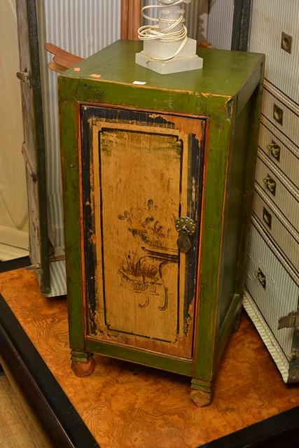 Appraisal: A RUSTIC GREEN PAINTED MONGOLIAN SINGLE DOOR CUPBOARD