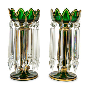 Appraisal: A Pair of Bohemian Parcel-Gilt and Green-Flashed Glass Lustres Circa