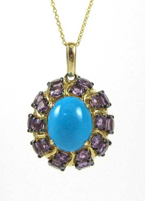 Appraisal: CARLO VIANI TURQUOISE AND AMETHYST PENDANT NECKLACE with an inch