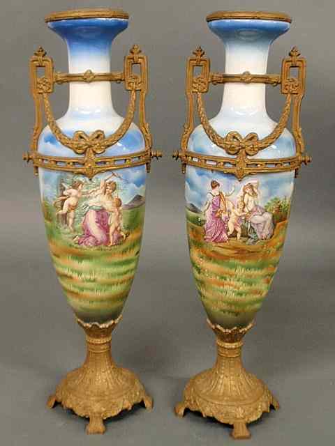 Appraisal: Large pair of French porcelain urns late th c with