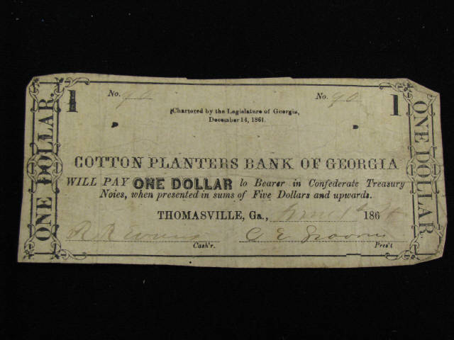 Appraisal: Confederate Georgia Note Cotton Planters Bank Thomasville