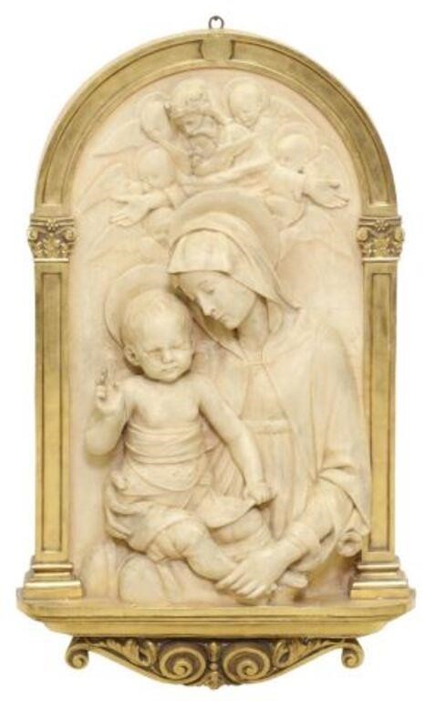 Appraisal: Religious cast plaster and wood wall plaque Maspons Company Barcelona