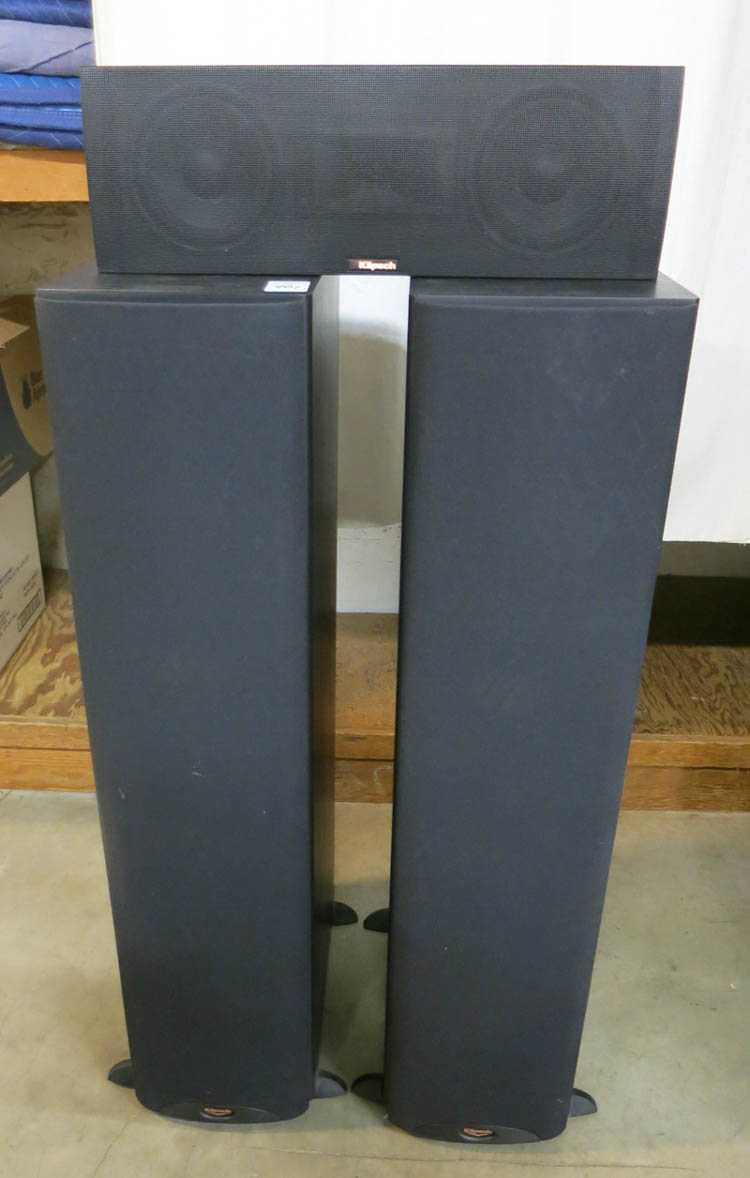 Appraisal: THREE-PIECE KLIPSCH SPEAKER GROUP pair of black floor standing tower