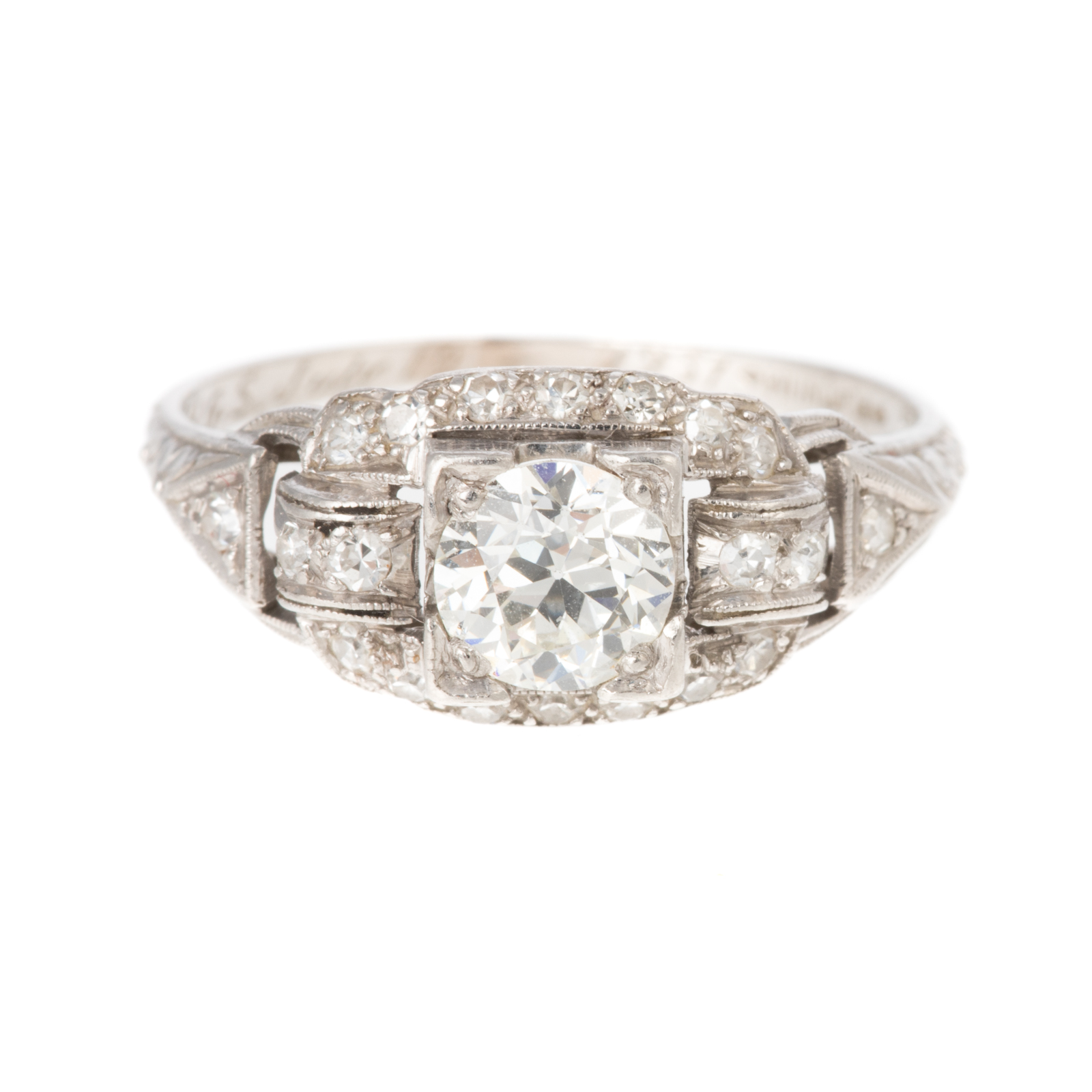 Appraisal: A S PLATINUM DIAMOND RING Platinum Art Deco ring featuring