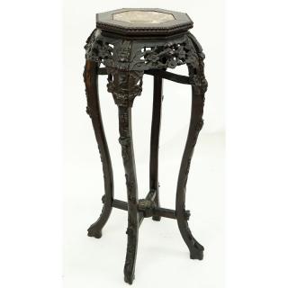 Appraisal: th Century Chinese Carved Marble Top Plant Stand Pierced floral