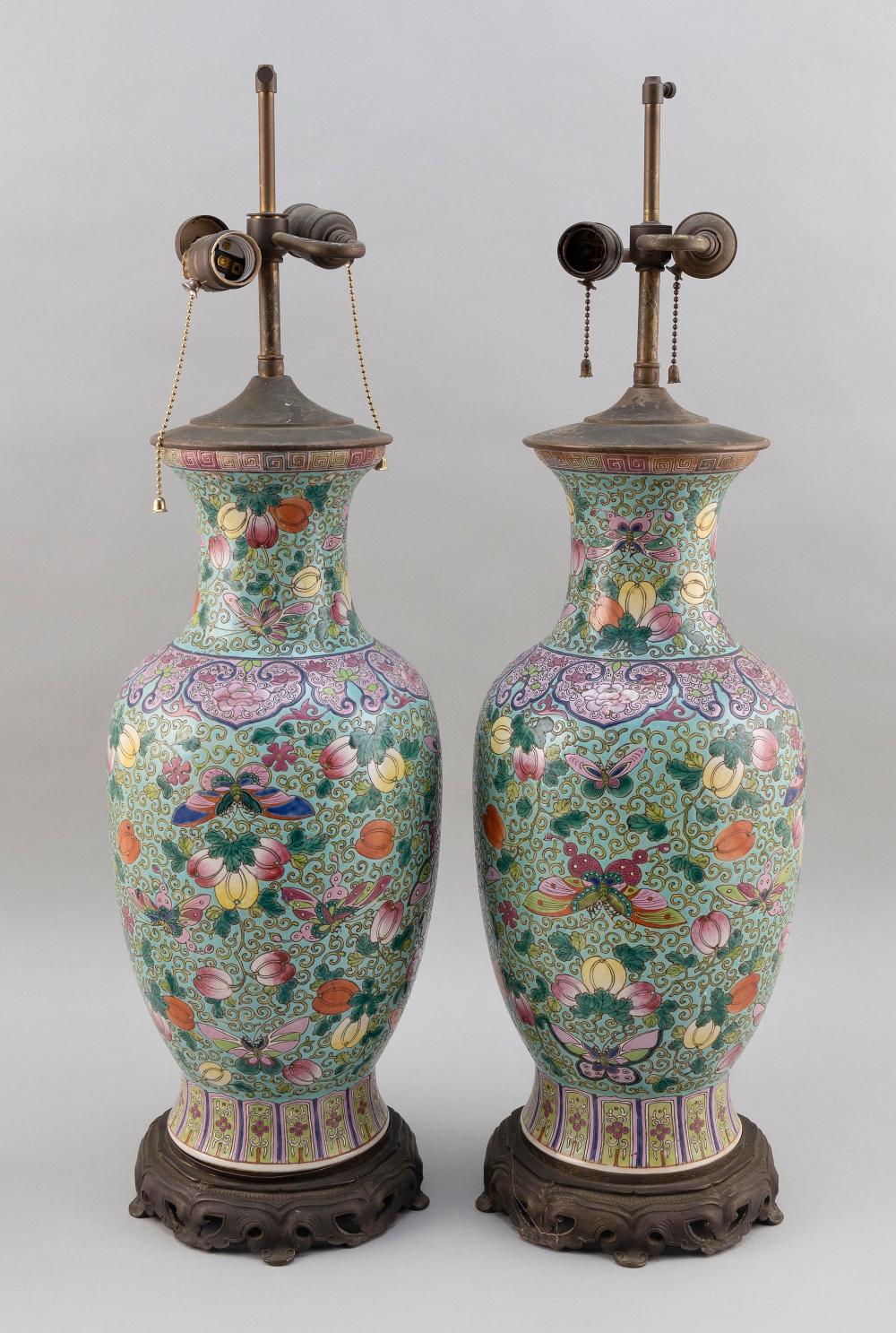 Appraisal: PAIR OF CHINESE FAMILLE ROSE PORCELAIN BALUSTER VASES LATE TH