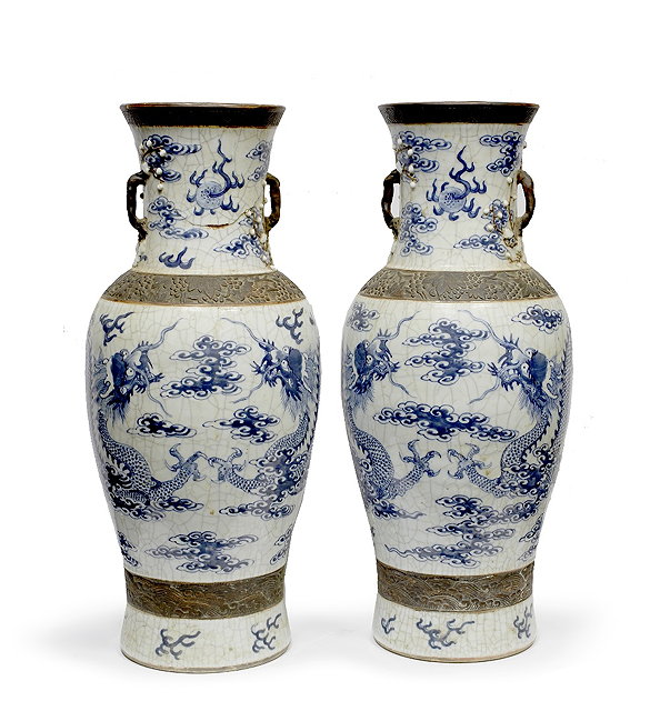 Appraisal: A pair of Chinese Canton crackle ware vaseslate th Centuryeach