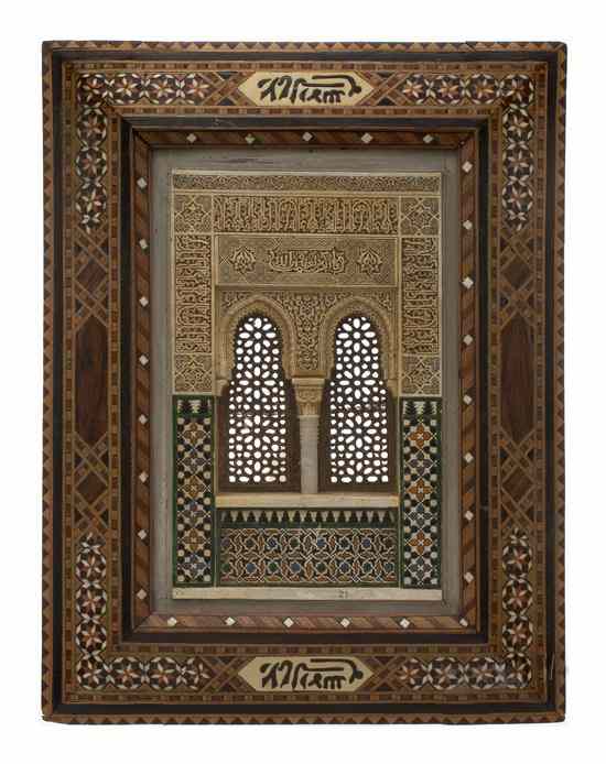 Appraisal: An Alhambra Wood and Polychrome Painted Plaster Panel depicting a