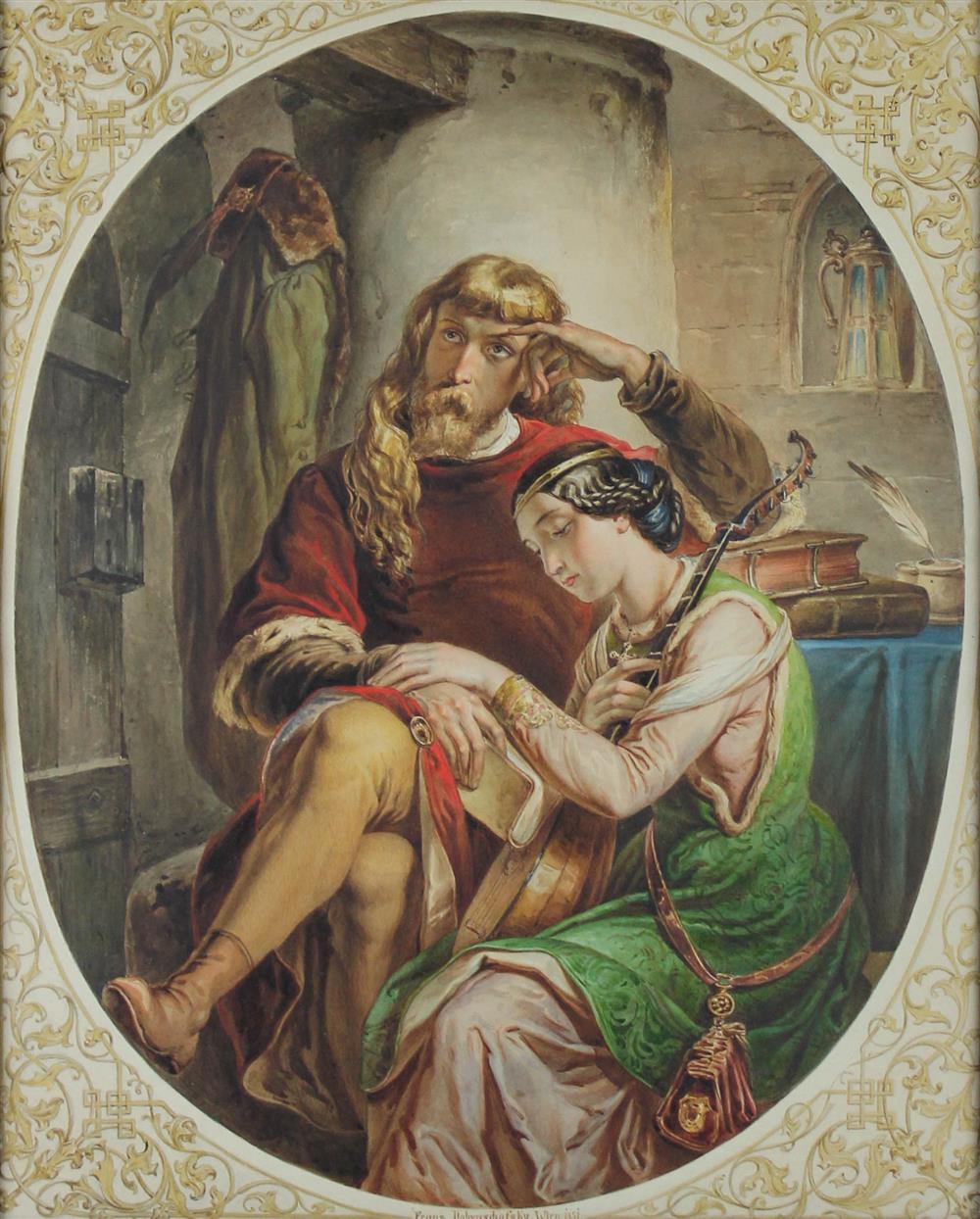 Appraisal: FRANZ JOSEPH DOBIASCHOFSKY AUSTRIAN - MEDIEVAL LOVERS Watercolor on paper