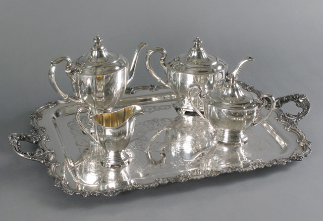 Appraisal: AMERICAN STERLING COFFEE TEA SERVICE PLUS TRAY pieces The four