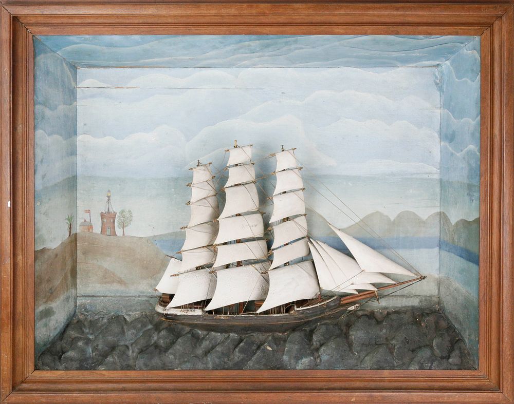 Appraisal: Maritime Shadow Box of the Ship Amesia in Full Sail