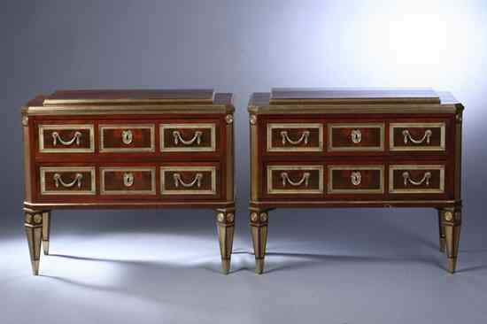 Appraisal: PAIR RUSSIAN NEOCLASSICAL STYLE MAHOGANY GILT-BRONZE AND BRASS MOUNTED CHESTS-OF-DRAWERS