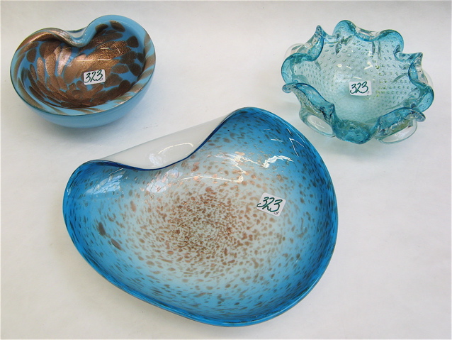 Appraisal: THREE MURANO ART GLASS BOWLS in the turquoise colors a