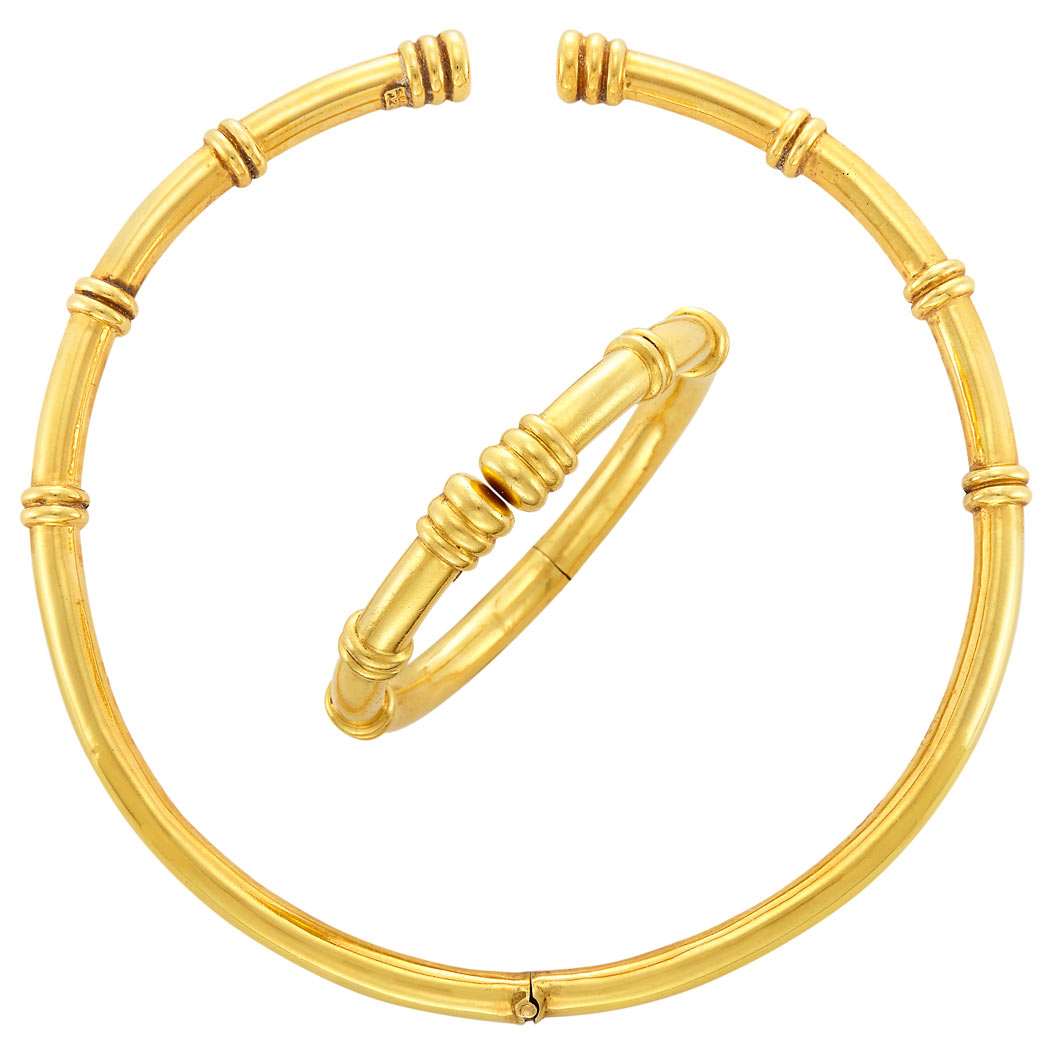 Appraisal: High Karat Gold Choker Necklace and Bangle Bracelet Ilias Lalaounis