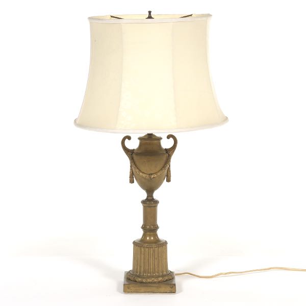 Appraisal: NEOCLASSICAL PATINATED BRONZE TABLE LAMP WITH SHADE overall x shade