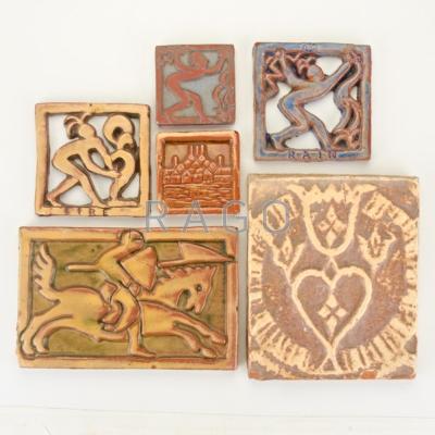 Appraisal: MORAVIAN TILE WORKS Thirteen assorted tiles tiles in various shapes