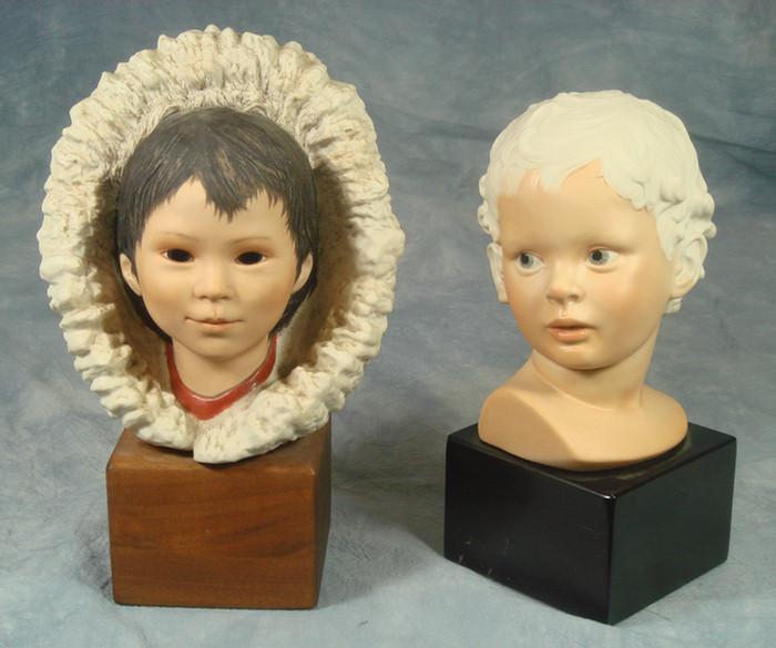 Appraisal: Cybis bisque porcelain busts Eros Eskimo Youth on wood block