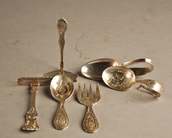 Appraisal: Six Pieces of Infant's Sterling Flatware two bent handle spoons