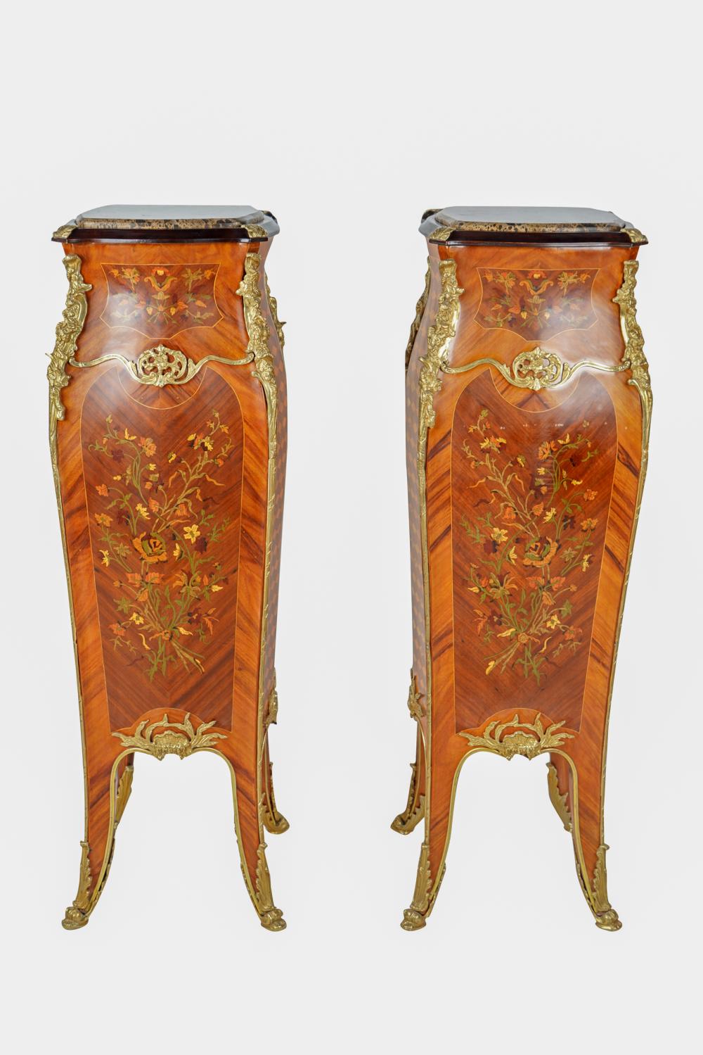 Appraisal: PAIR OF LOUIS XV STYLE GILT BRONZE MOUNTED PEDESTALSwith fixed