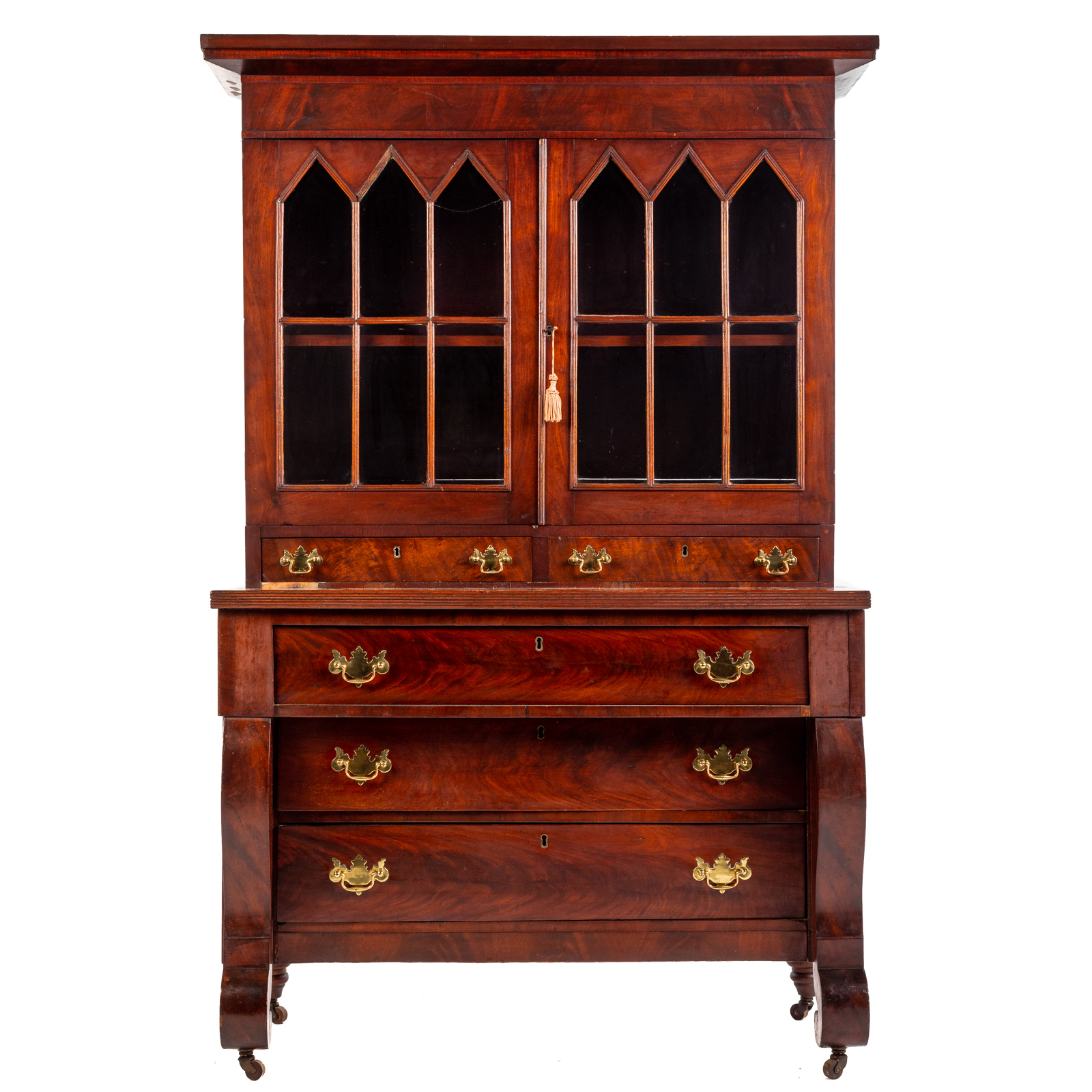 Appraisal: AMERICAN CLASSICAL MAHOGANY SECRETARY Circa - upper case with flat