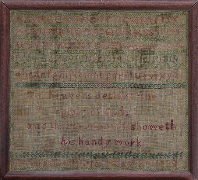 Appraisal: Americana sampler worked by Ellen Jane Taylor dated May text